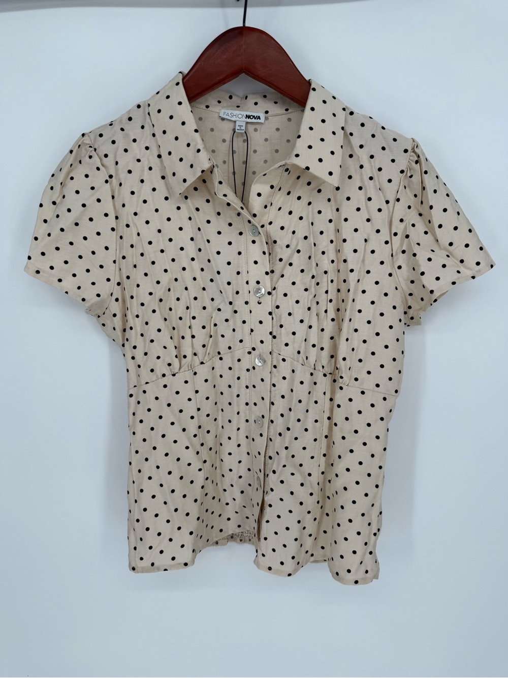 NWT Fashion Nova Fresh Reason Polka Dot Linen Shirt Size M